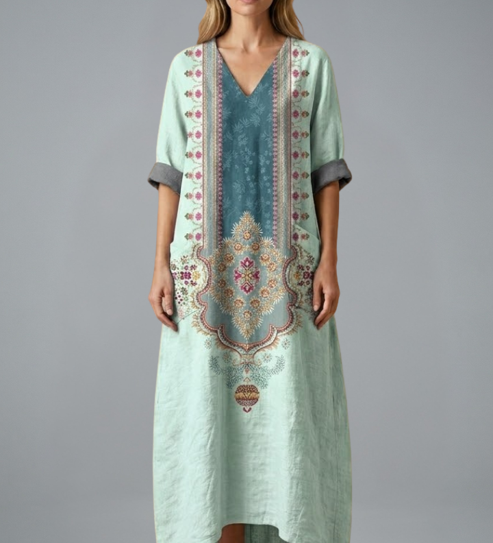 Maxikleid für Damen mit Stickerei und Seitentaschen