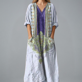Maxikleid für Damen mit Stickerei und Seitentaschen