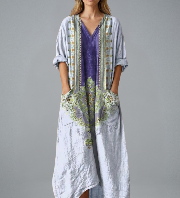Maxikleid für Damen mit Stickerei und Seitentaschen