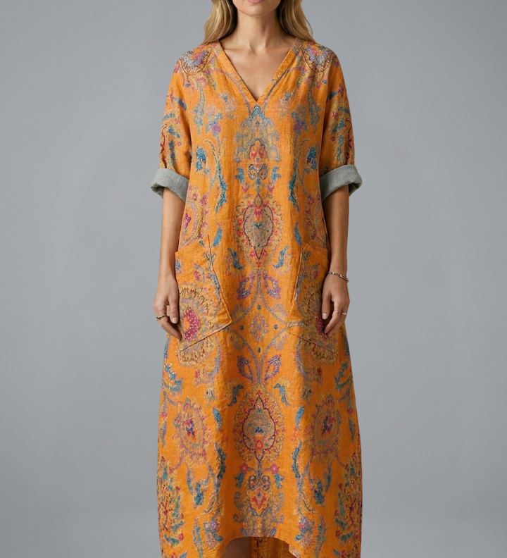 Maxikleid für Damen mit Stickerei und Seitentaschen