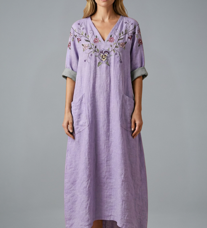 Maxikleid für Damen mit Stickerei und Seitentaschen