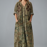 Maxikleid für Damen mit Stickerei und Seitentaschen