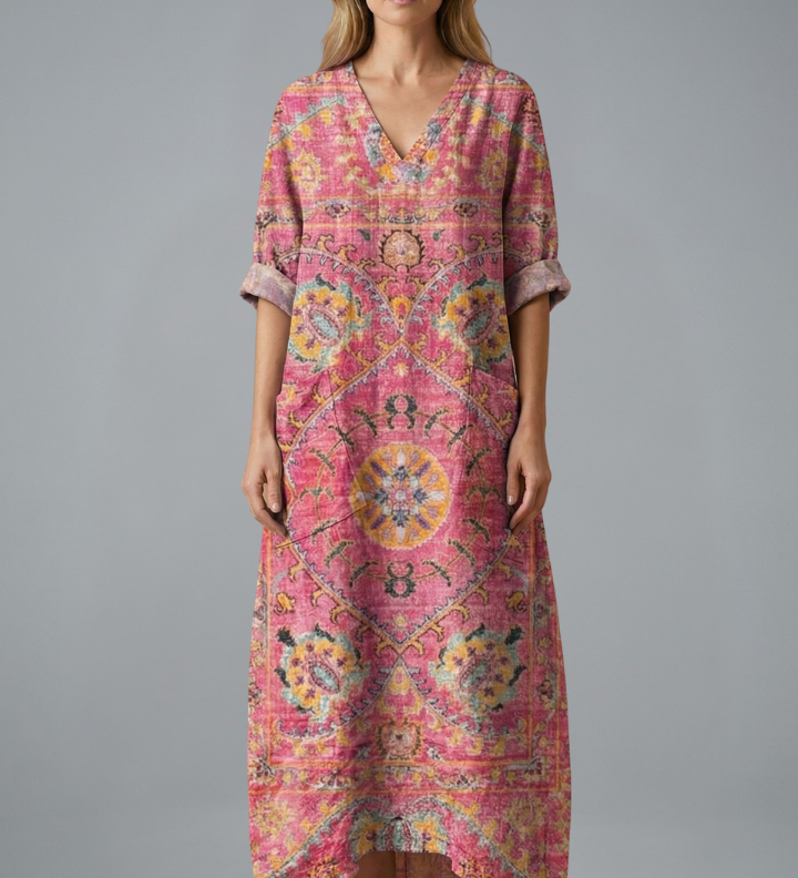 Maxikleid für Damen mit Stickerei und Seitentaschen
