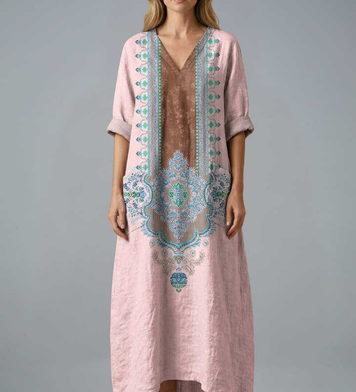 Maxikleid für Damen mit Stickerei und Seitentaschen