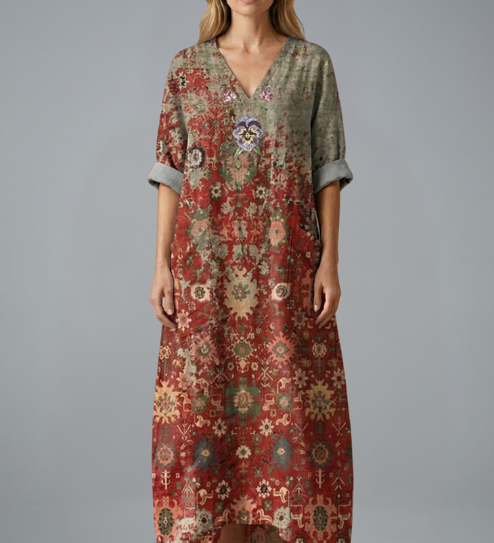 Maxikleid für Damen mit Stickerei und Seitentaschen