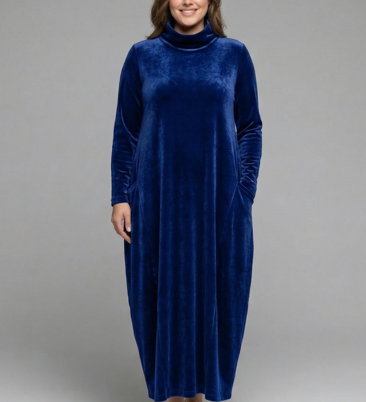 Maxikleid für Frauen mit hohem Kragen und langen Ärmeln