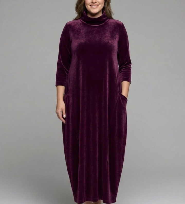 Maxikleid für Frauen mit hohem Kragen und langen Ärmeln