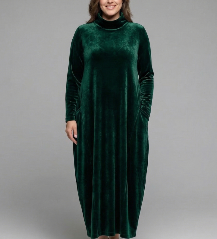 Maxikleid für Frauen mit hohem Kragen und langen Ärmeln