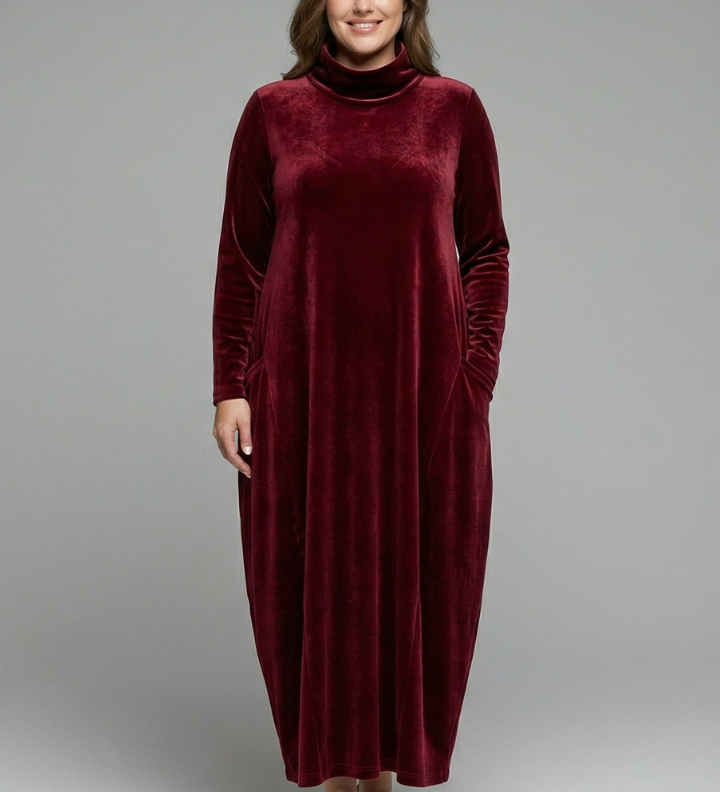 Maxikleid für Frauen mit hohem Kragen und langen Ärmeln