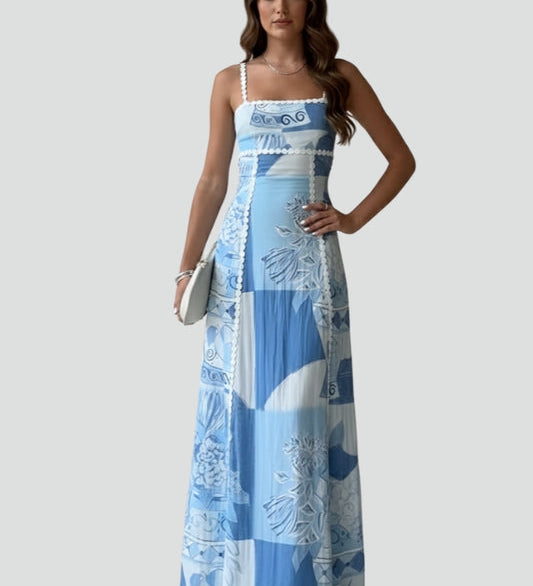 Maxikleid für Damen mit gemusterter Oberfläche und ärmellosem Stil