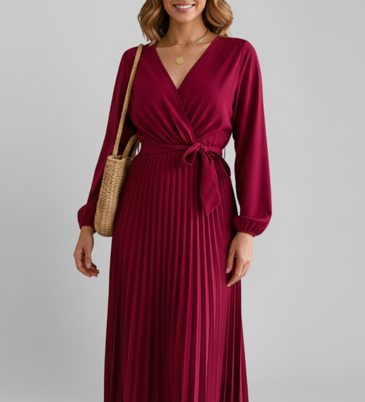 Maxikleid für Frauen mit plissiertem Rock und Ärmeln