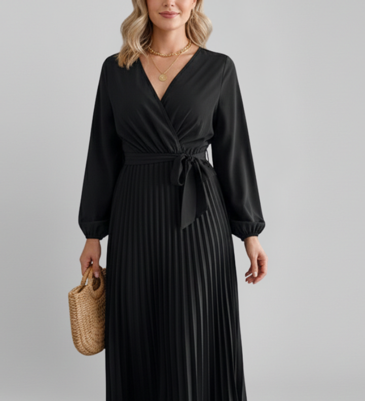Maxikleid für Frauen mit plissiertem Rock und Ärmeln