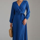 Maxikleid für Frauen mit plissiertem Rock und Ärmeln