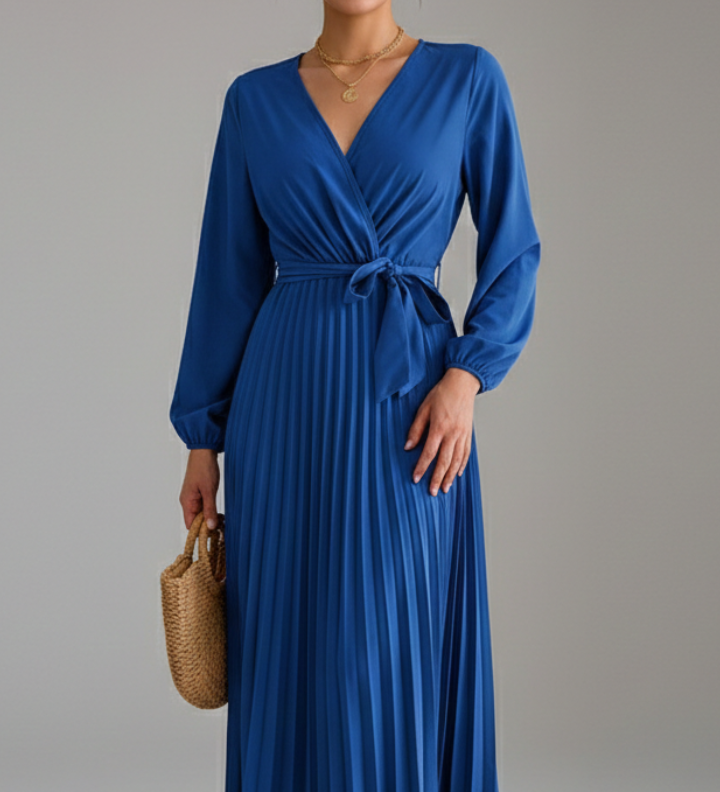 Maxikleid für Frauen mit plissiertem Rock und Ärmeln