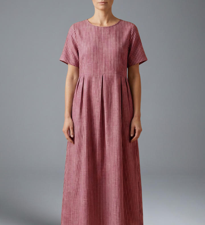 Maxikleid für Frauen mit plissiertem Bund und Seitentaschen