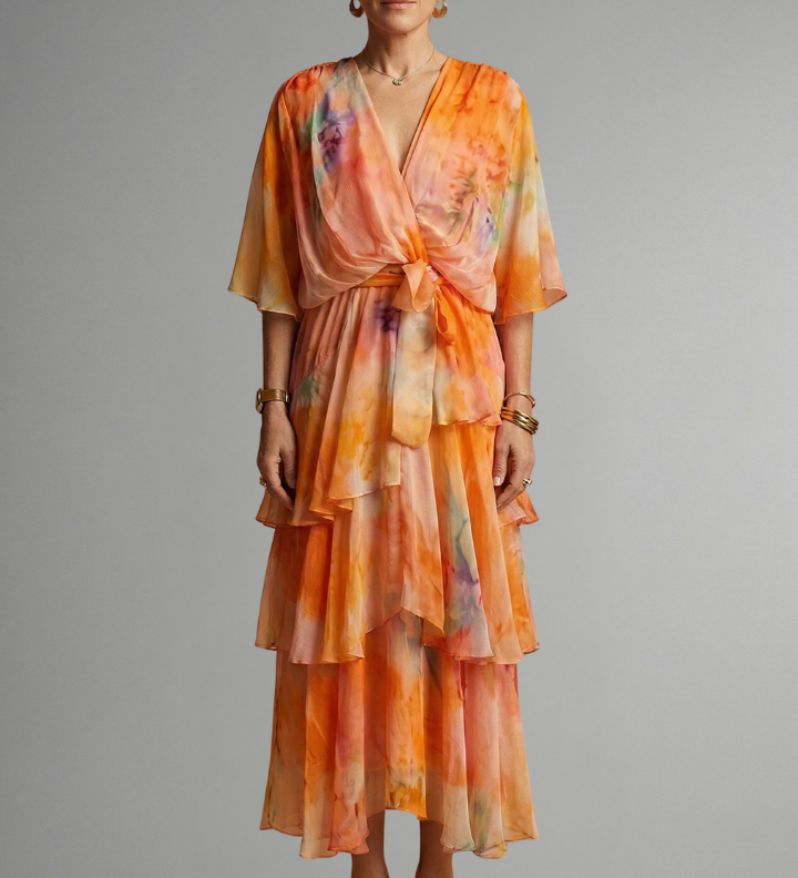 Maxikleid für Frauen mit bedruckter Oberfläche und fließendem Rock