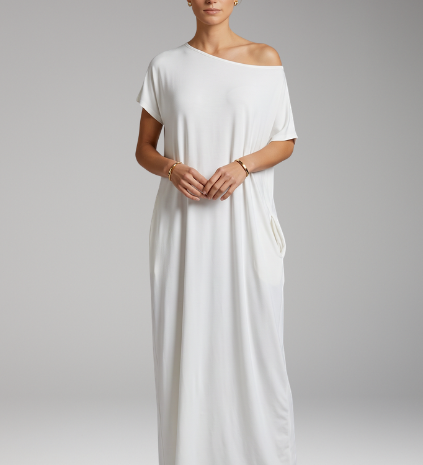 Maxikleid für Damen mit Rundhalsausschnitt und fließendem Rock