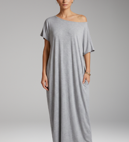 Maxikleid für Damen mit Rundhalsausschnitt und fließendem Rock