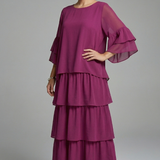 Maxikleid für Damen mit Rundhalsausschnitt und gestuftem Rock