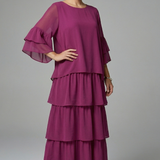Maxikleid für Damen mit Rundhalsausschnitt und gestuftem Rock