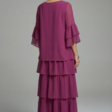 Maxikleid für Damen mit Rundhalsausschnitt und gestuftem Rock