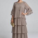 Maxikleid für Damen mit Rundhalsausschnitt und gestuftem Rock