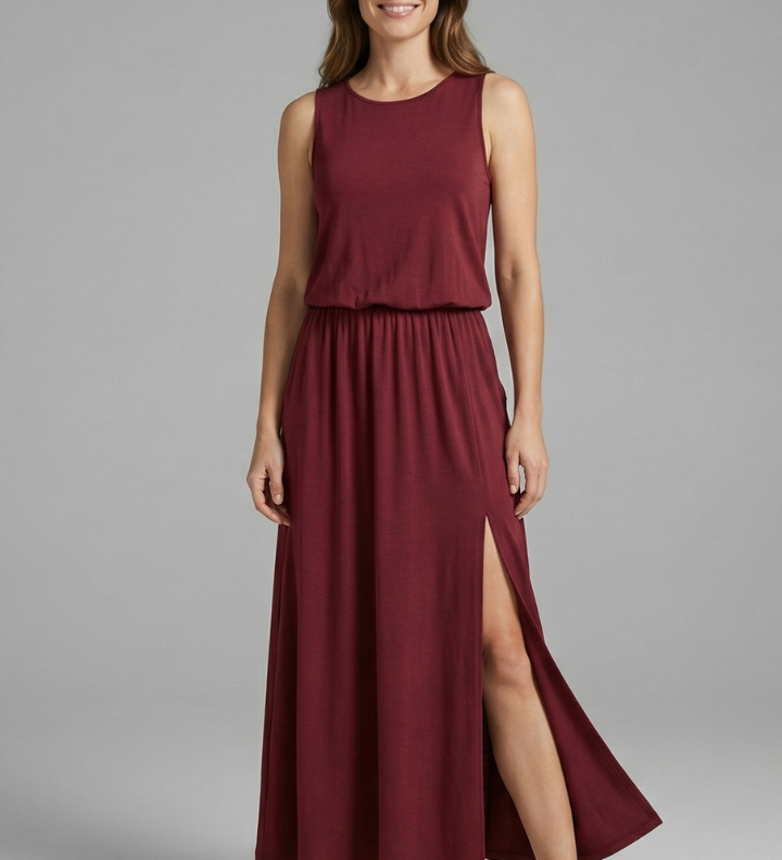 Maxikleid für Damen mit Rundhals und ärmellosem Design