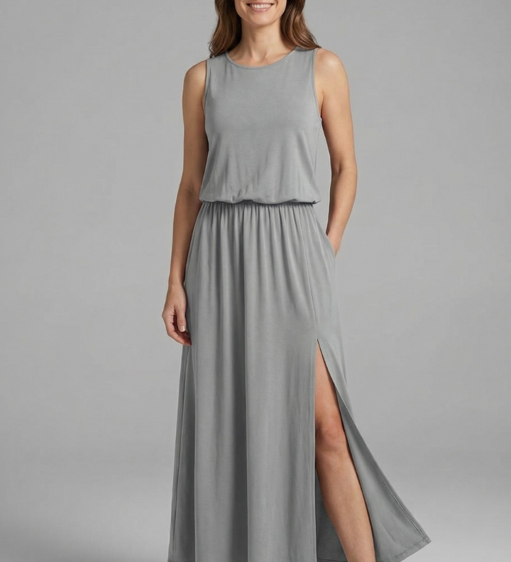 Maxikleid für Damen mit Rundhals und ärmellosem Design