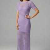 Damen Maxi-Kleid mit kurzen Ärmeln und durchbrochener Oberfläche