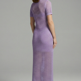Damen Maxi-Kleid mit kurzen Ärmeln und durchbrochener Oberfläche