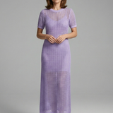 Damen Maxi-Kleid mit kurzen Ärmeln und durchbrochener Oberfläche