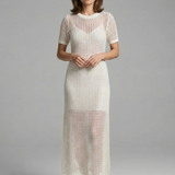 Damen Maxi-Kleid mit kurzen Ärmeln und durchbrochener Oberfläche