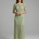 Damen Maxi-Kleid mit kurzen Ärmeln und durchbrochener Oberfläche