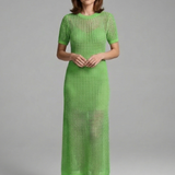 Damen Maxi-Kleid mit kurzen Ärmeln und durchbrochener Oberfläche