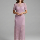 Damen Maxi-Kleid mit kurzen Ärmeln und ausgeschnittenem Oberflächenmuster