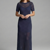 Damen Maxi-Kleid mit kurzen Ärmeln und ausgeschnittenem Oberflächenmuster