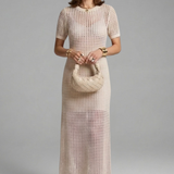 Damen Maxi-Kleid mit kurzen Ärmeln und durchbrochener Oberfläche