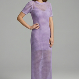 Damen Maxi-Kleid mit kurzen Ärmeln und durchbrochener Oberfläche