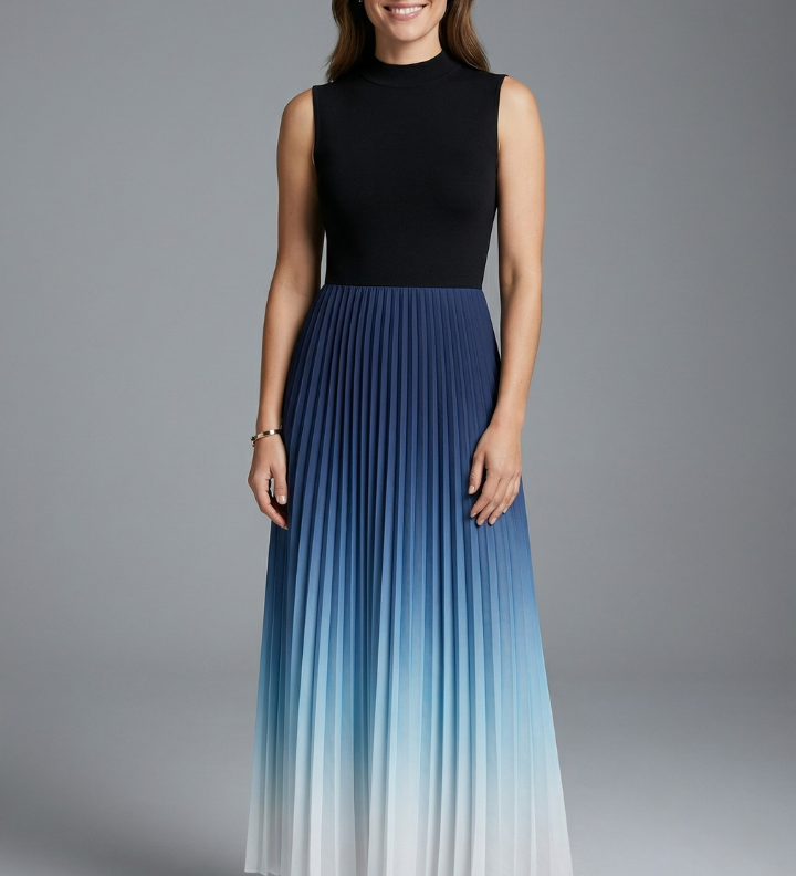 Maxikleid für Damen mit ärmellosem Design und gefaltetem Rock