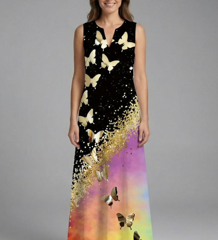Maxikleid für Damen mit Schlitz-Ausschnitt und ärmellosem Design