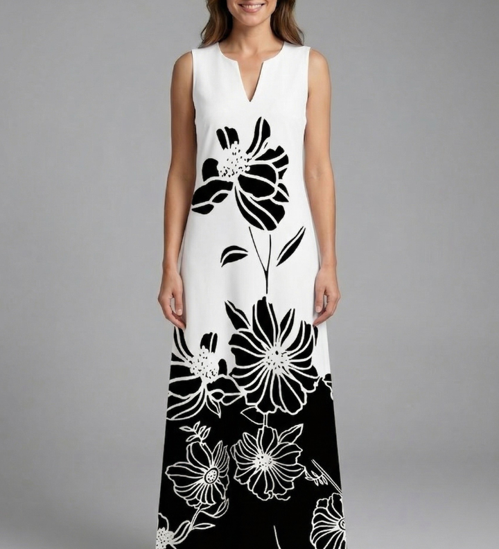 Maxikleid für Damen mit Schlitz-Ausschnitt und ärmellosem Design