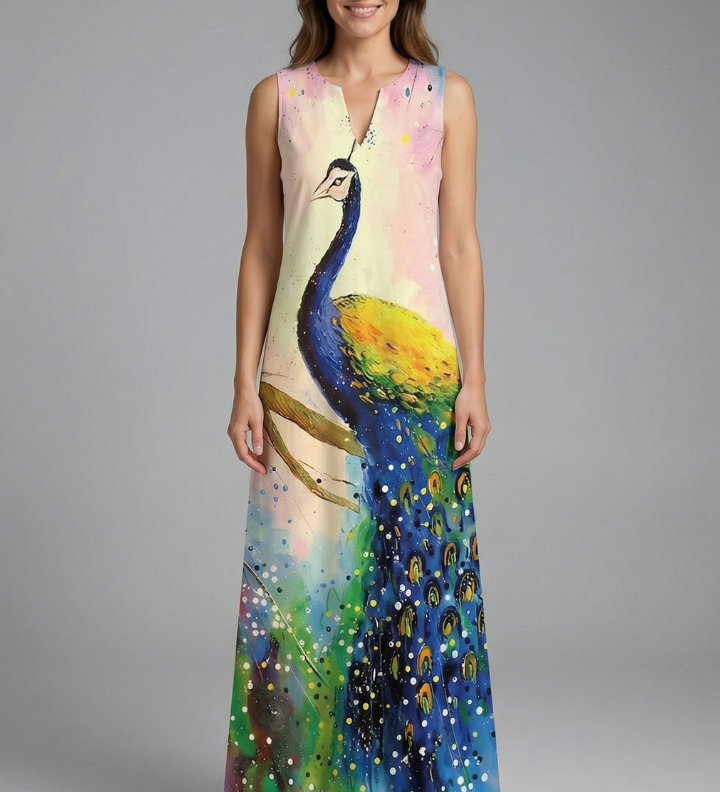 Maxikleid für Damen mit Schlitz-Ausschnitt und ärmellosem Design