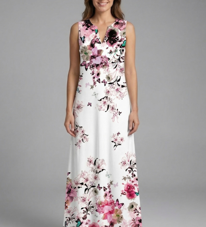 Maxikleid für Damen mit Schlitz-Ausschnitt und ärmellosem Design