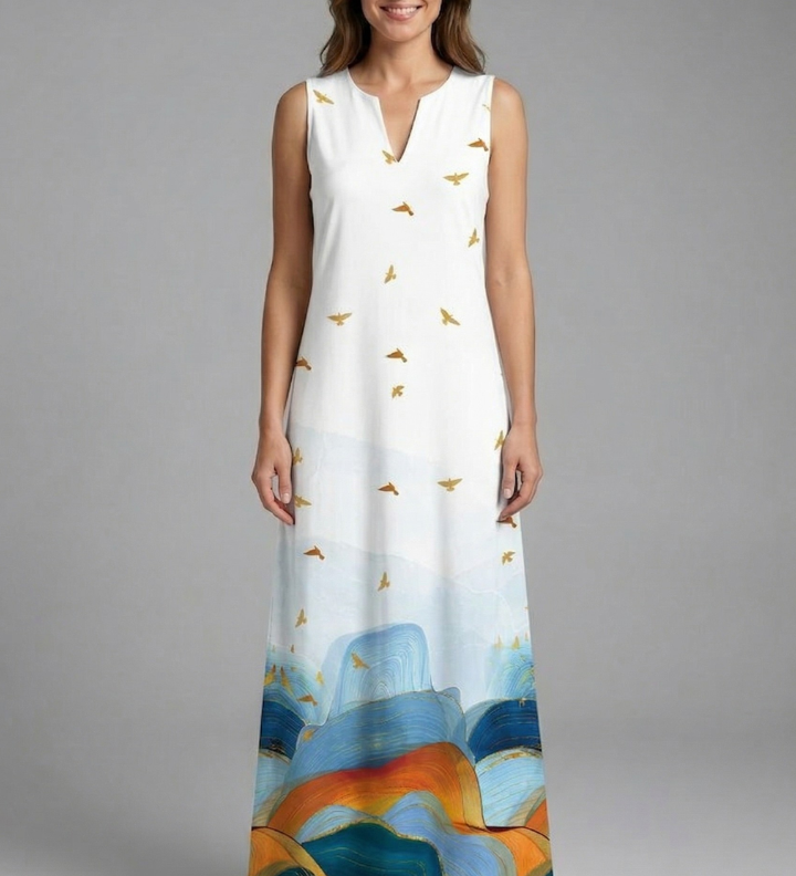 Maxikleid für Damen mit Schlitz-Ausschnitt und ärmellosem Design