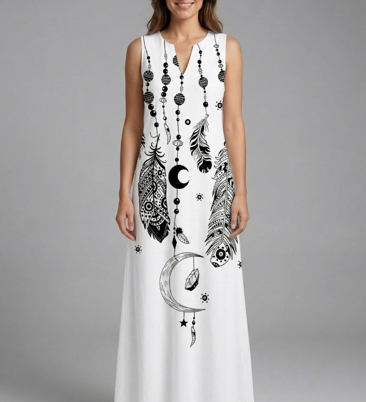 Maxikleid für Damen mit Schlitz-Ausschnitt und ärmellosem Design