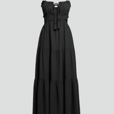 Maxikleid für Damen mit geradem Ausschnitt und gestuftem Rock