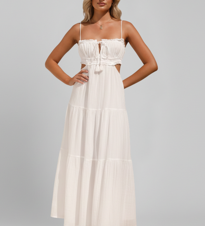 Maxikleid für Damen mit geradem Ausschnitt und gestuftem Rock