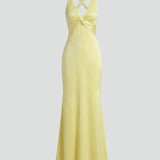 Damen Maxikleid mit V-Ausschnitt und tailliertem Bund