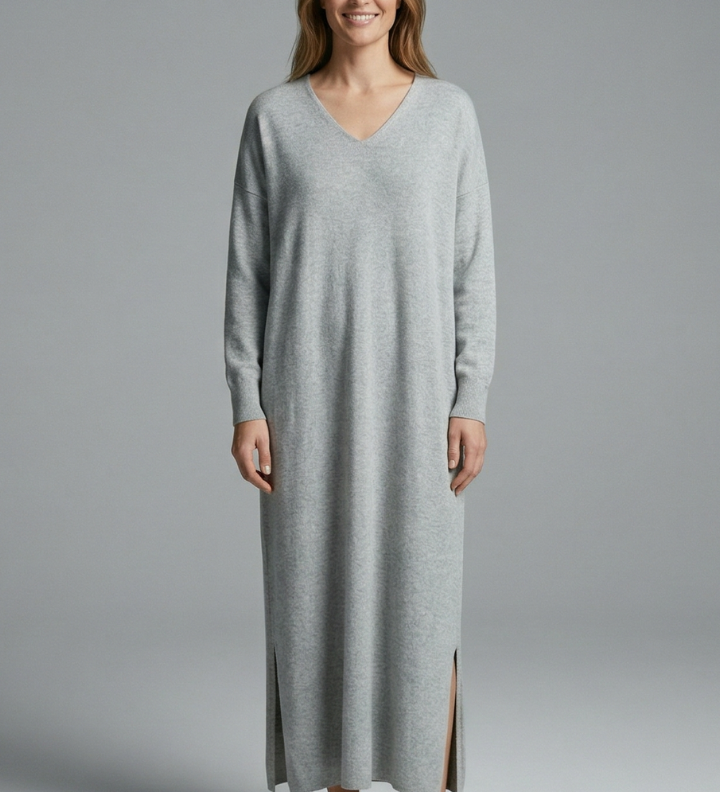 Maxikleid für Damen mit V-Ausschnitt und langen Ärmeln