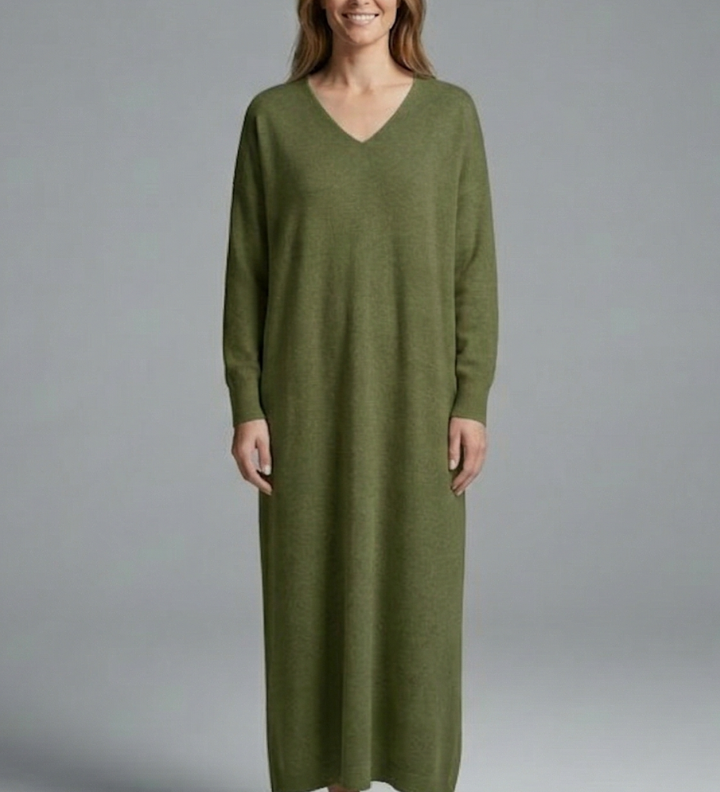 Maxikleid für Damen mit V-Ausschnitt und langen Ärmeln